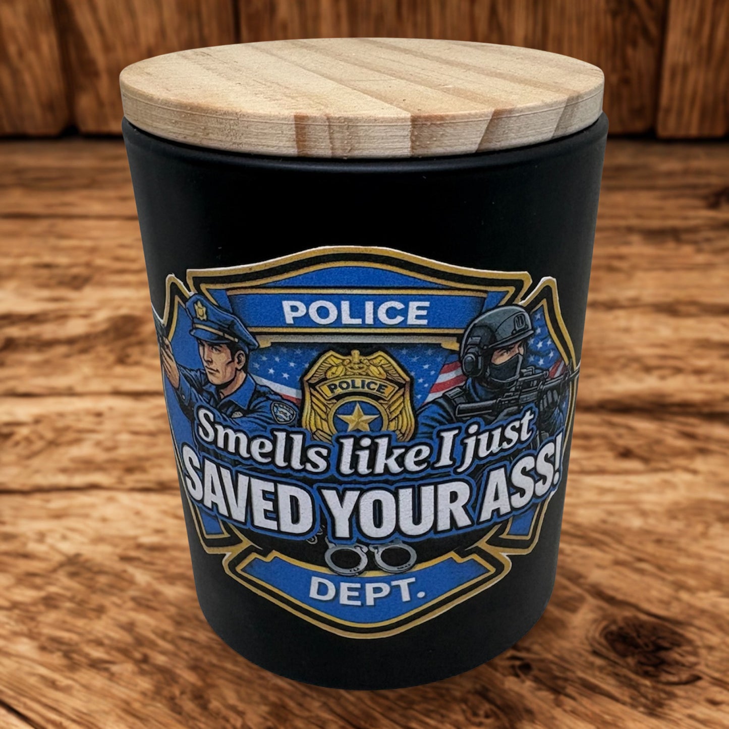 Funny Police Candle – “Smells Like I Saved Your Ass” Gift for Officers