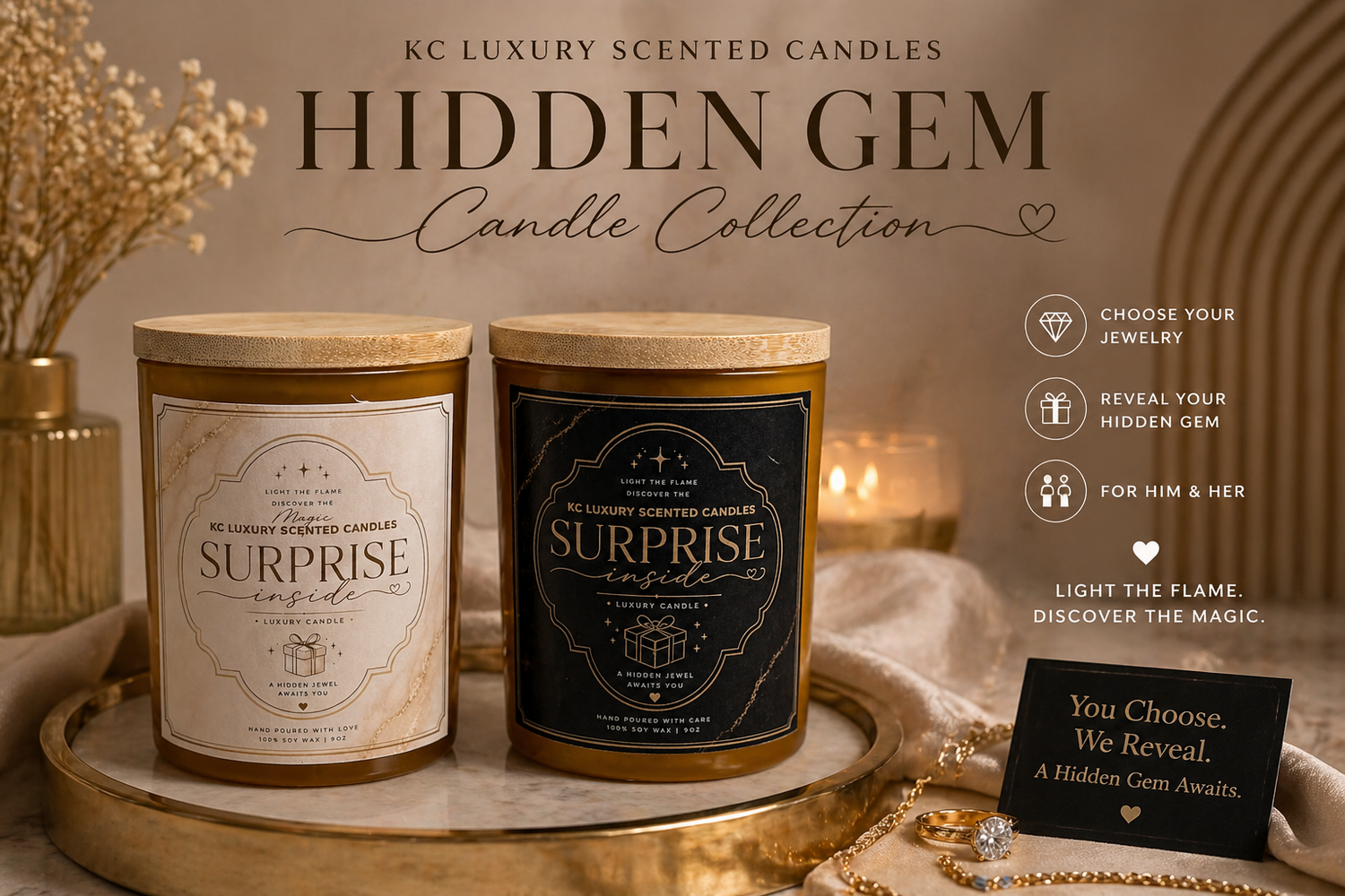 Hidden Gem Candle Collection luxury scented candle revealing chosen jewelry inside