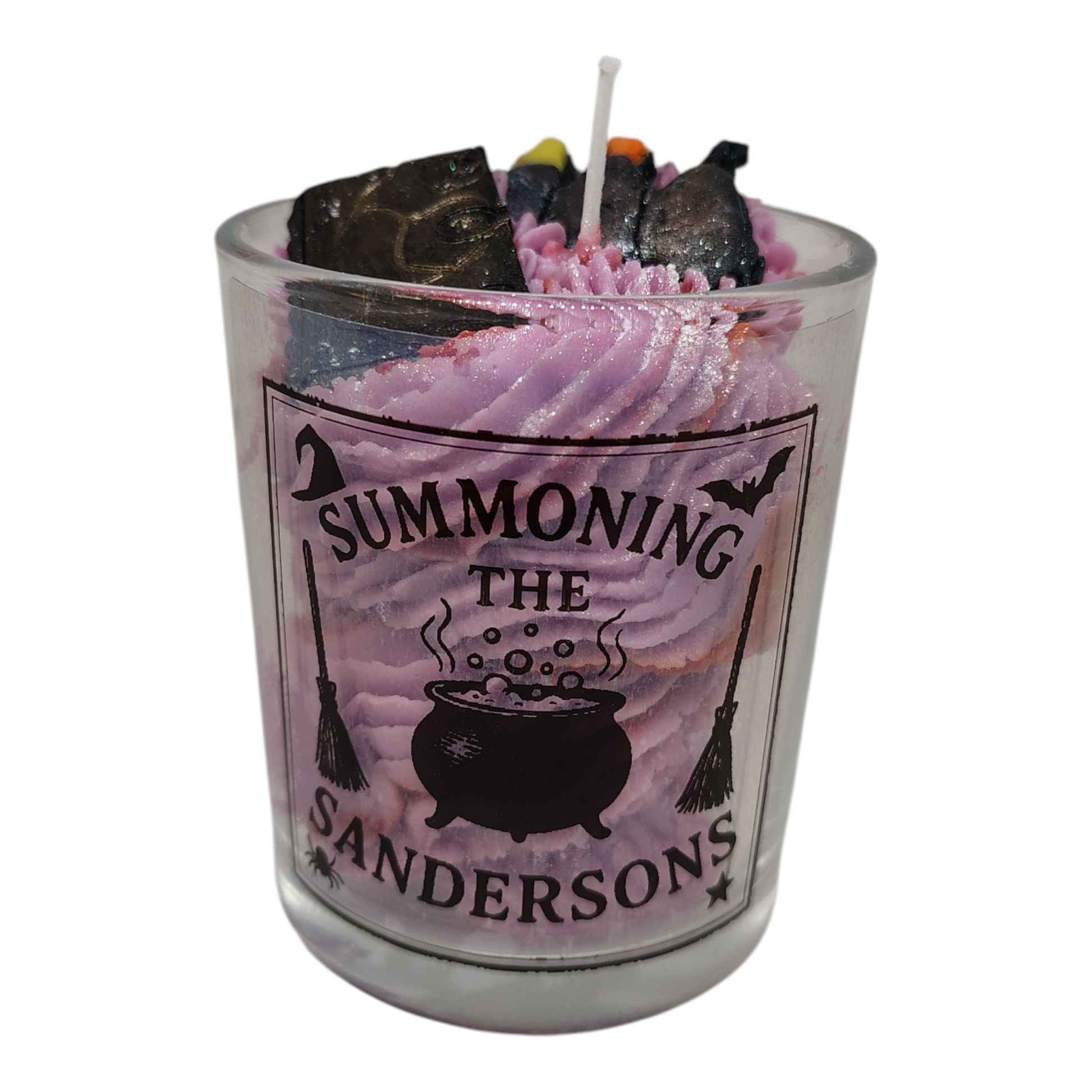 Summoning the Sandersons Hocus Pocus inspired purple witchy candle in glass jar by KC Luxury Scented Candles