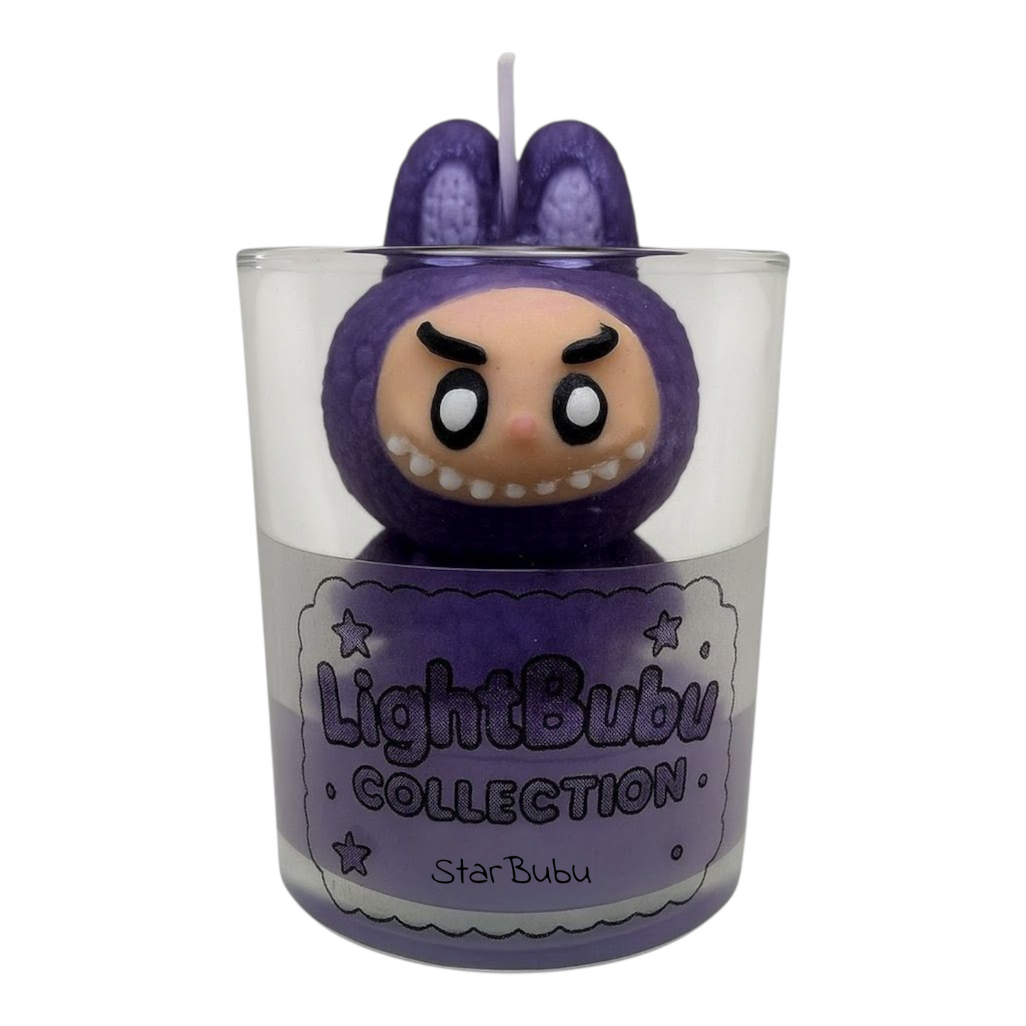 Purple Lightbubu Candle Star Bubu hand-poured in glass container with custom scented soy wax by KC Luxury Scented Candles
