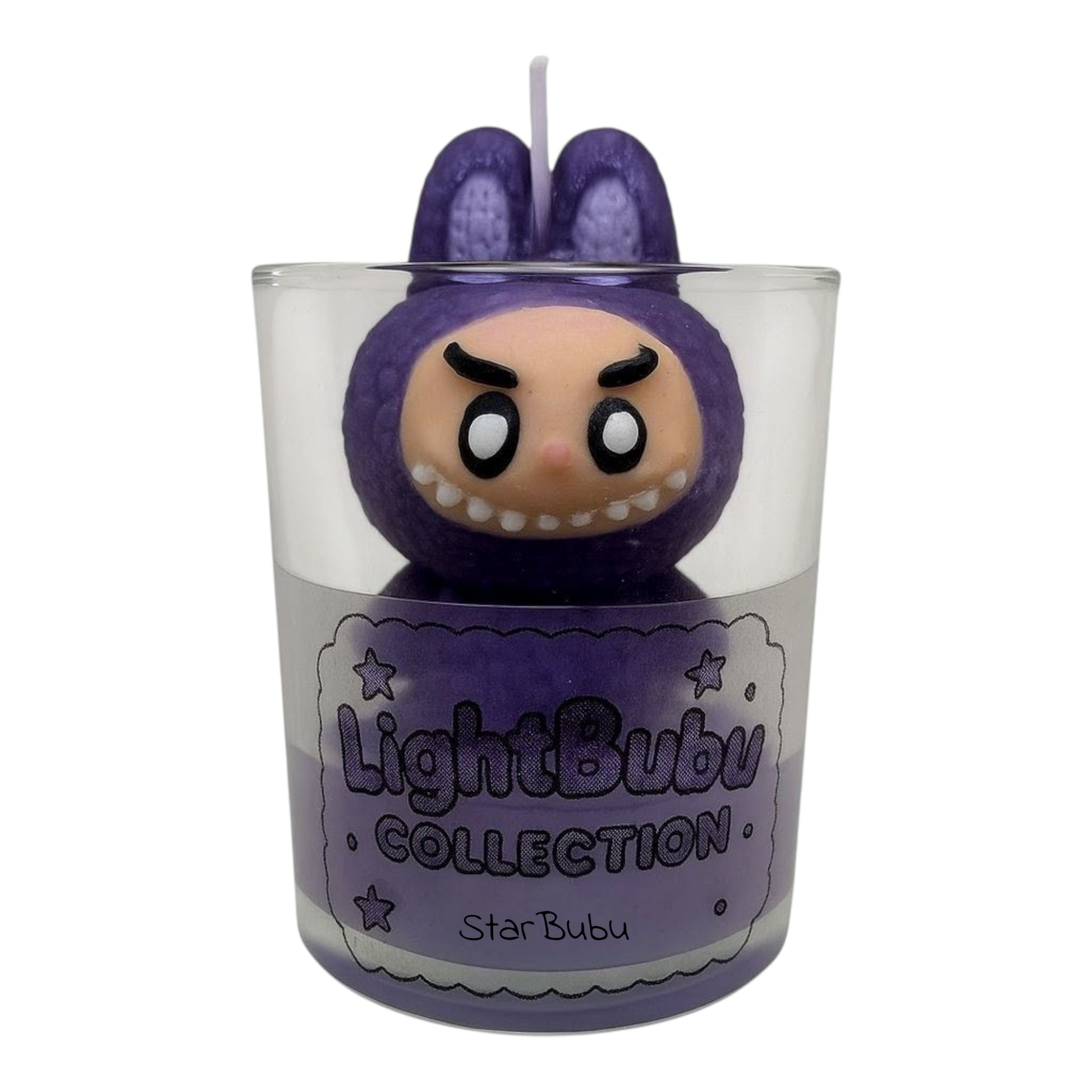 Purple Lightbubu Candle Star Bubu hand-poured in glass container with custom scented soy wax by KC Luxury Scented Candles