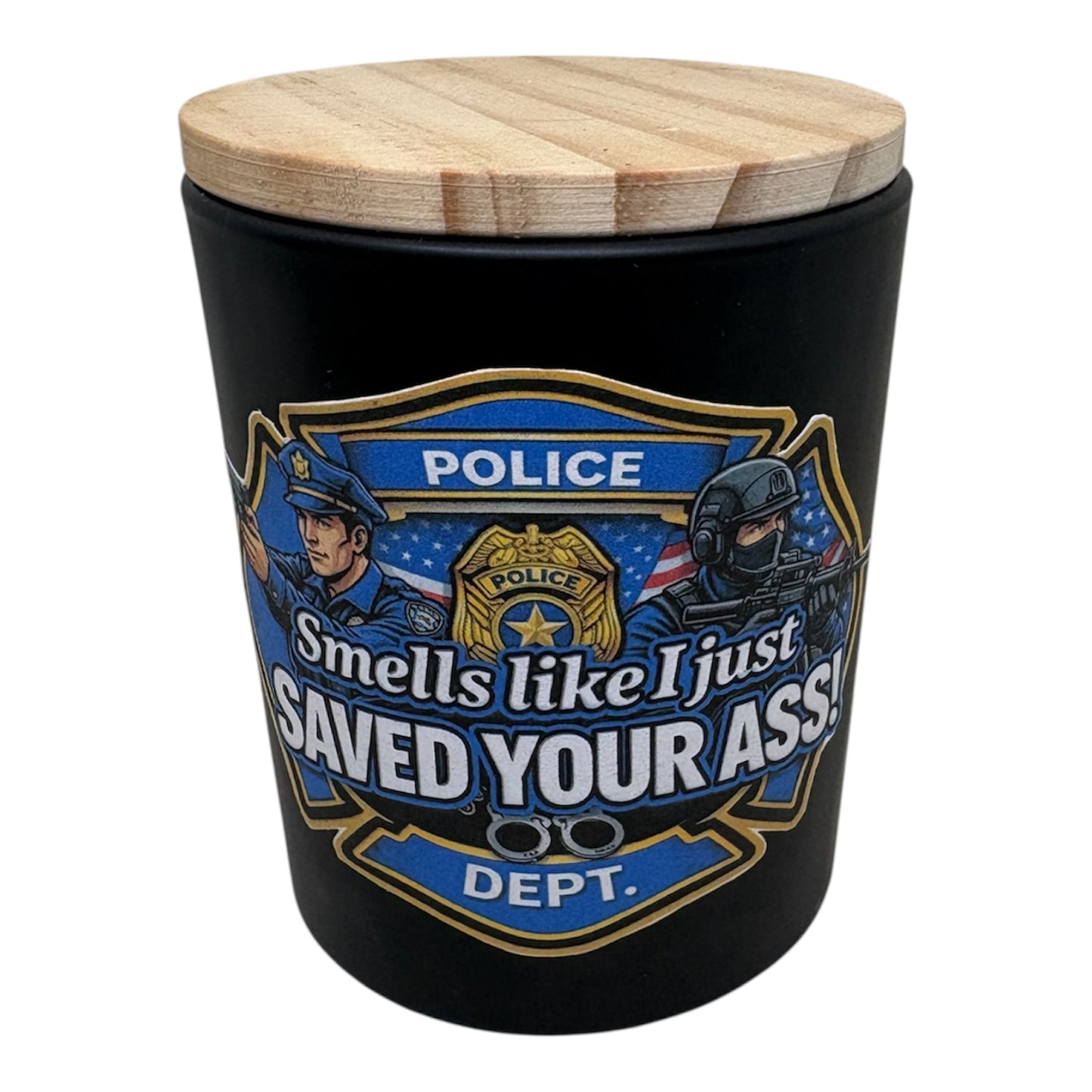 Funny Police Candle – “Smells Like I Saved Your Ass” Gift for Officers