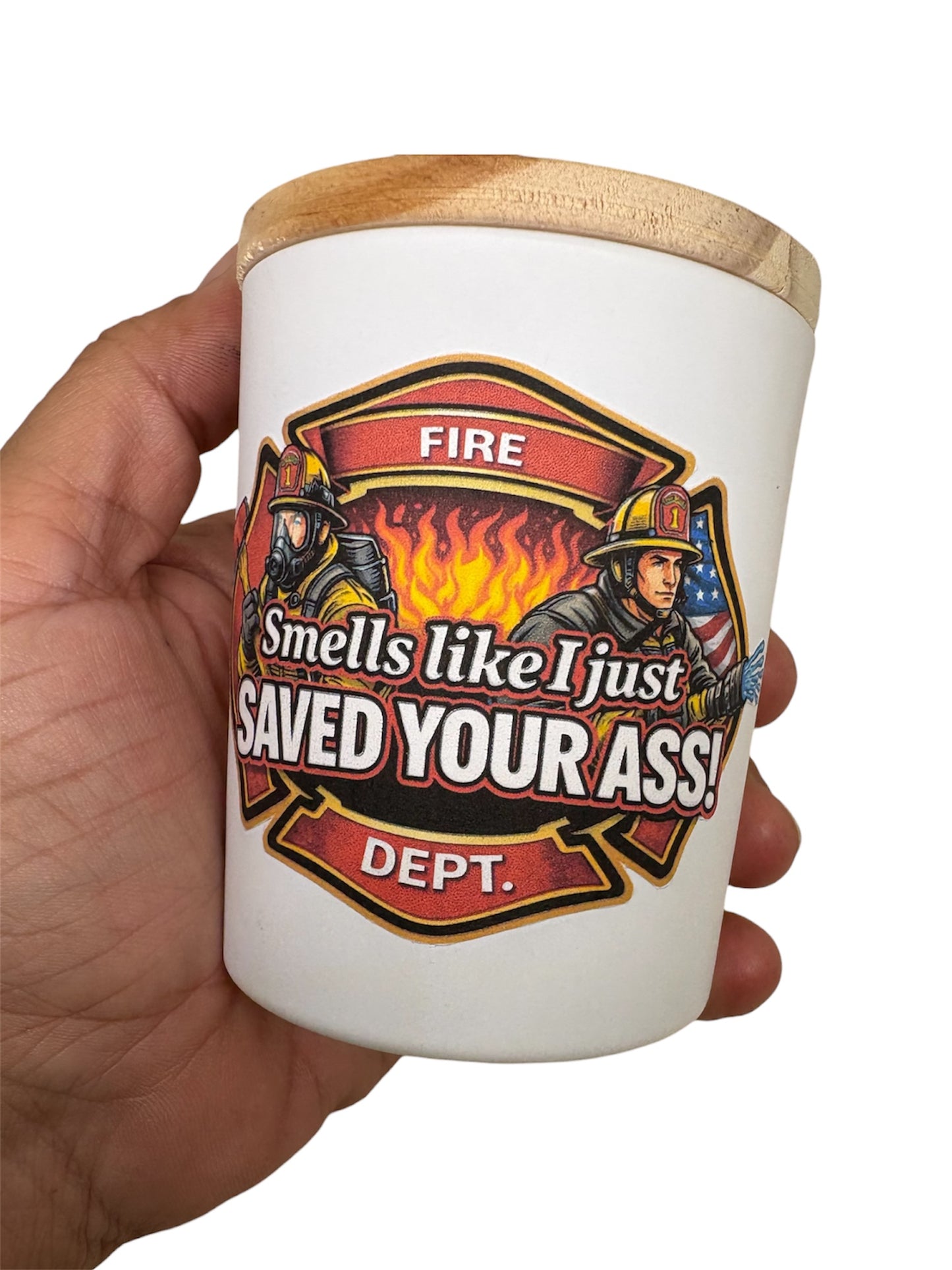 Funny Firefighter Candle – “Smells Like I Just Saved Your Ass” – Fire Dept Gift, First Responder Humor, Unique Gift for Firefighters