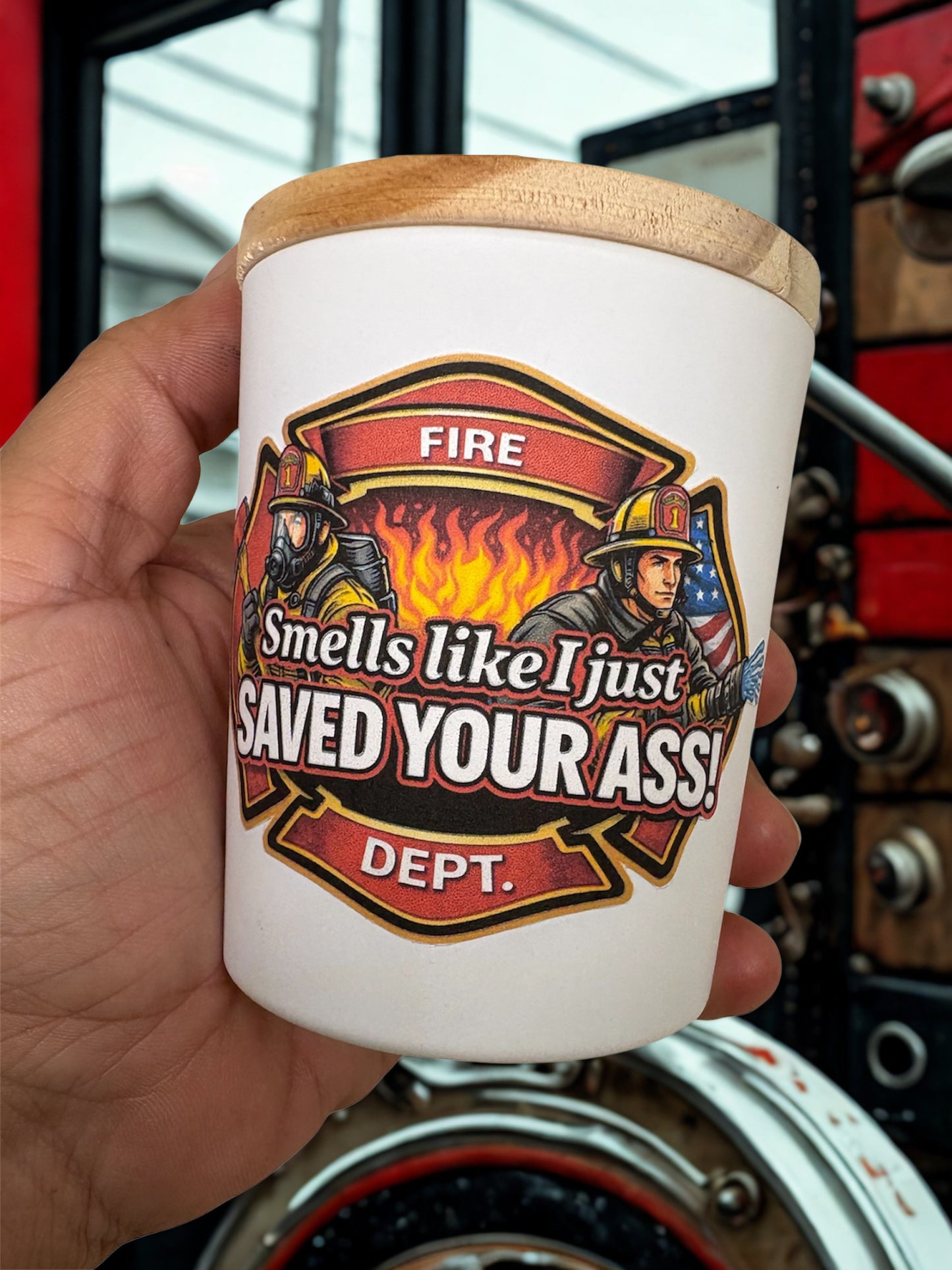 Funny Firefighter Candle – “Smells Like I Just Saved Your Ass” – Fire Dept Gift, First Responder Humor, Unique Gift for Firefighters