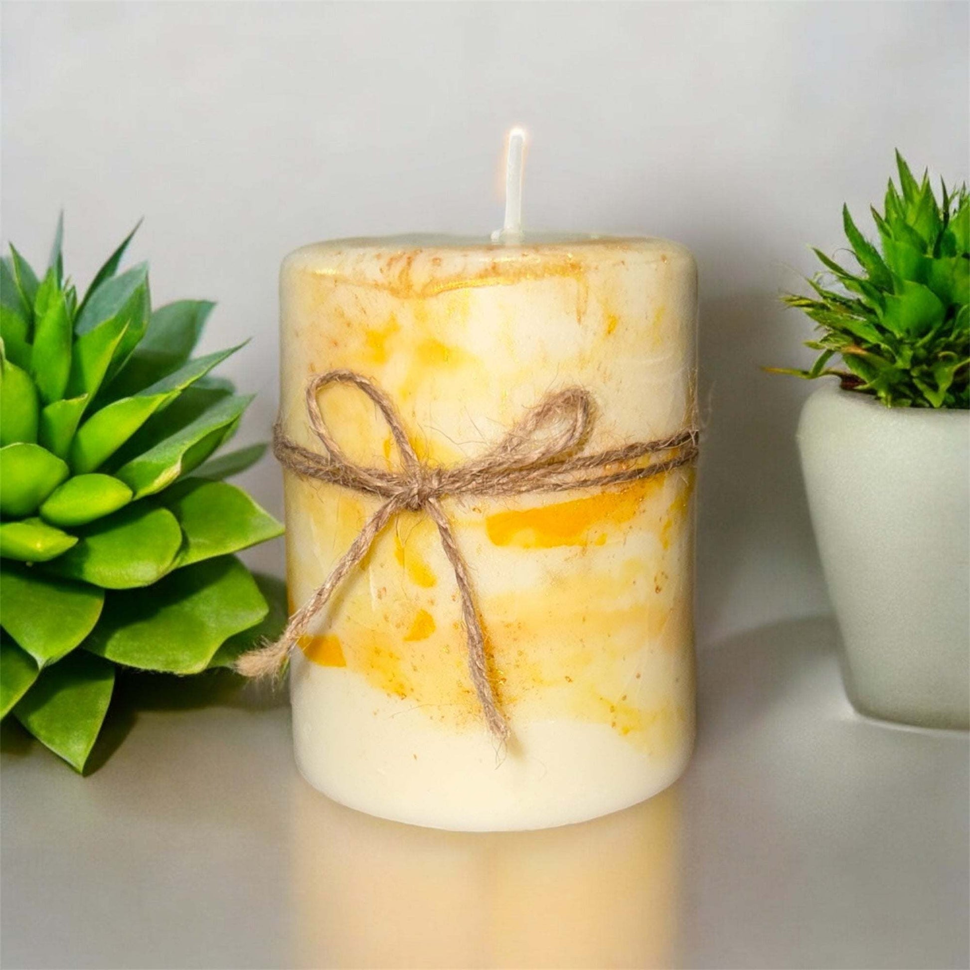 KC Marble Luxe Pillar Candle with marble-inspired finish, ideal for modern interiors.
