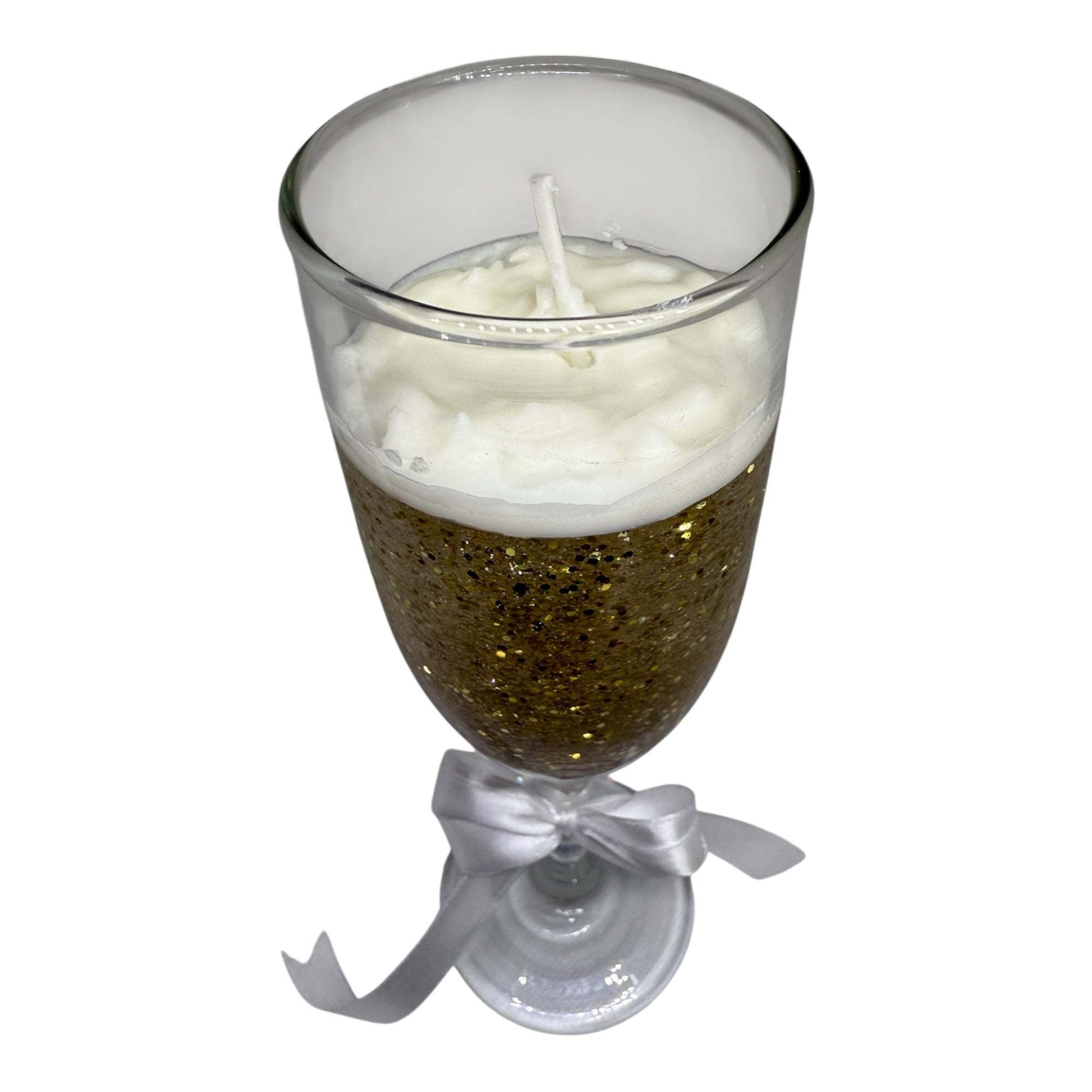 Customizable scented sparkle candle, Bubble Luxe Glow, elegant design in a glittery glass.