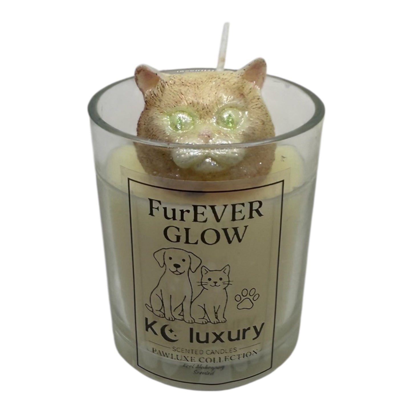 Furever Glow Candle with custom 3D pet design in luxury soy wax, personalized for pet lovers.