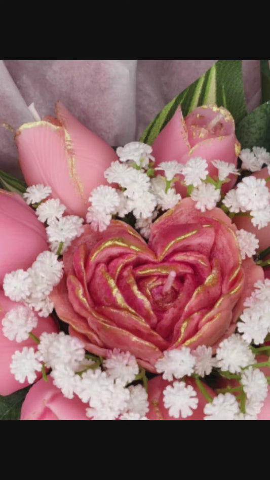 Sweetheart Bloom – Everlasting Wax Rose Bouquet Candle | Handmade Floral Candle Gift | Romantic Home Décor