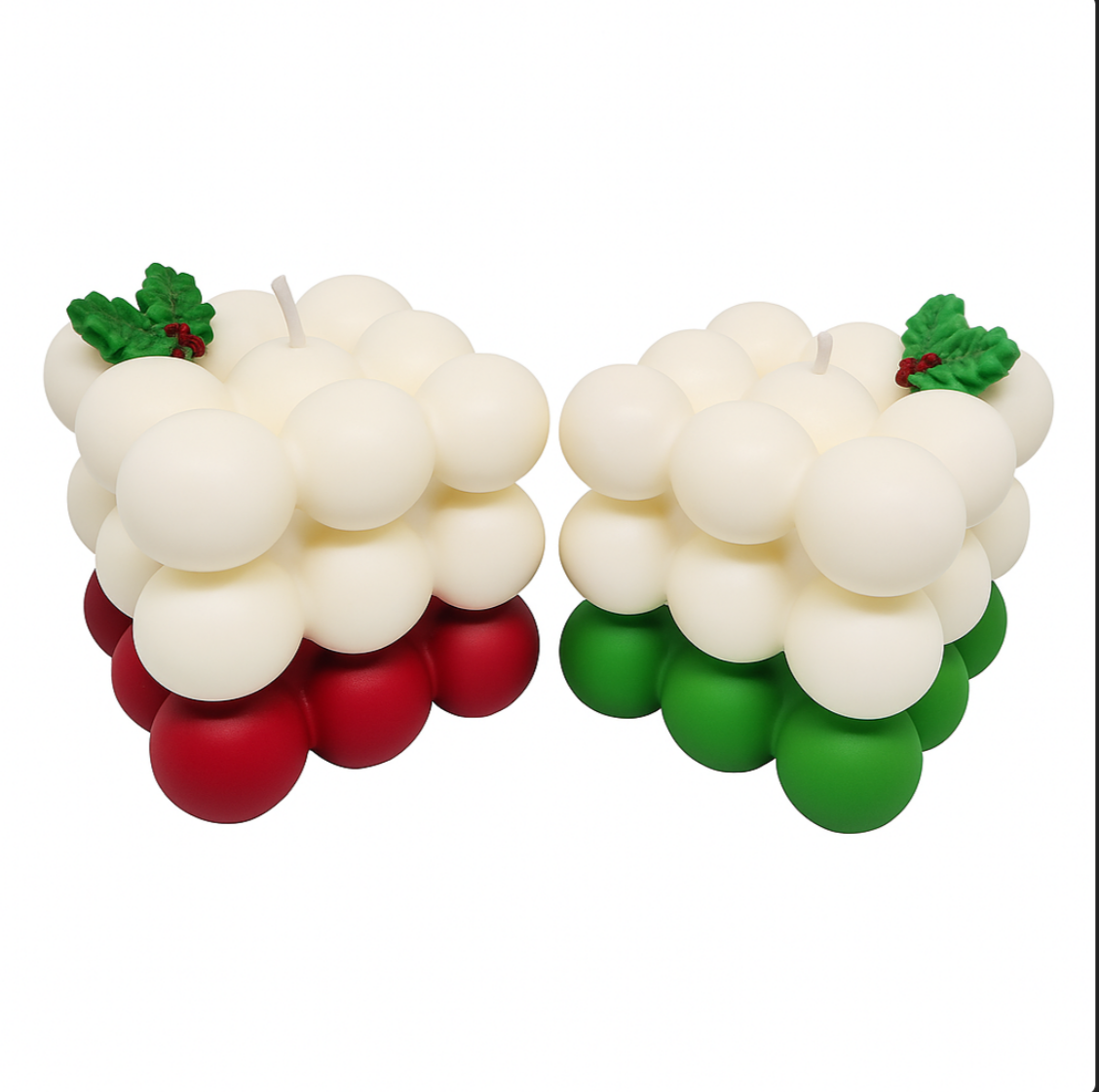 Holly Jolly Bubble Cube Holiday Pillar Candles – Festive Christmas Decor & Gift