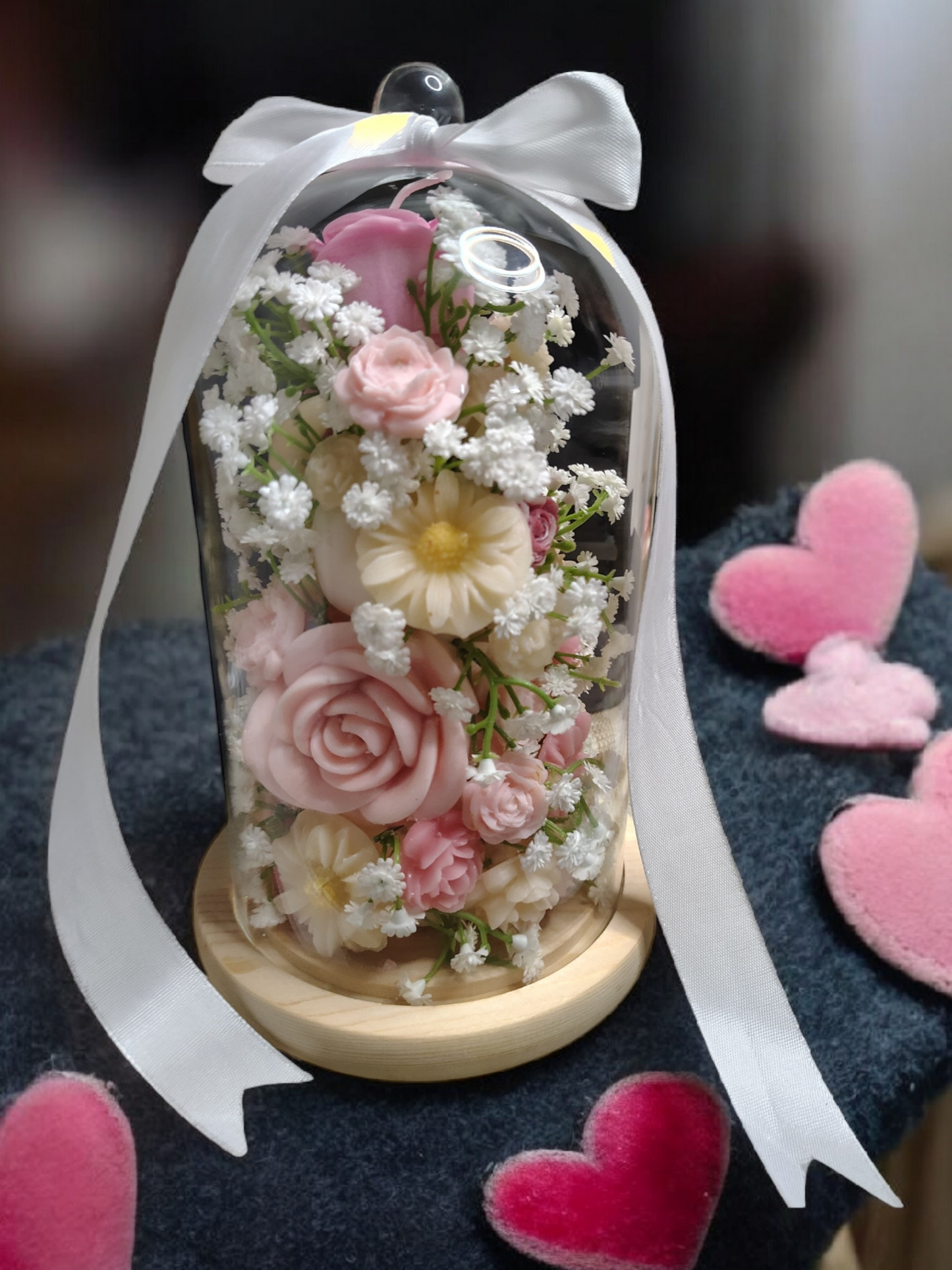 Enchanted Bloom Bouquet Candle – Wax Flower Arrangement Under Glass Dome | Everlasting Floral Gift