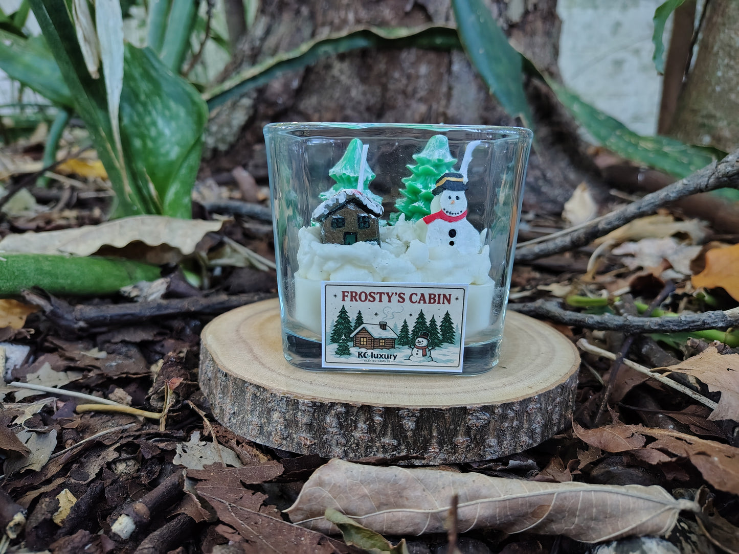 Frosty’s Cabin Handcrafted Holiday Candle – Snowy Cabin & Snowman Scene | Winter Aroma Candle